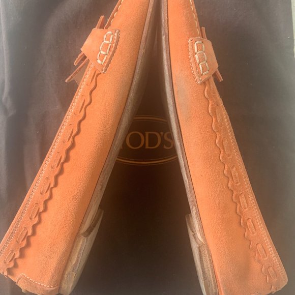 Tod's Shoes - Tod's Suede Flats/Loafers, Coral, 39